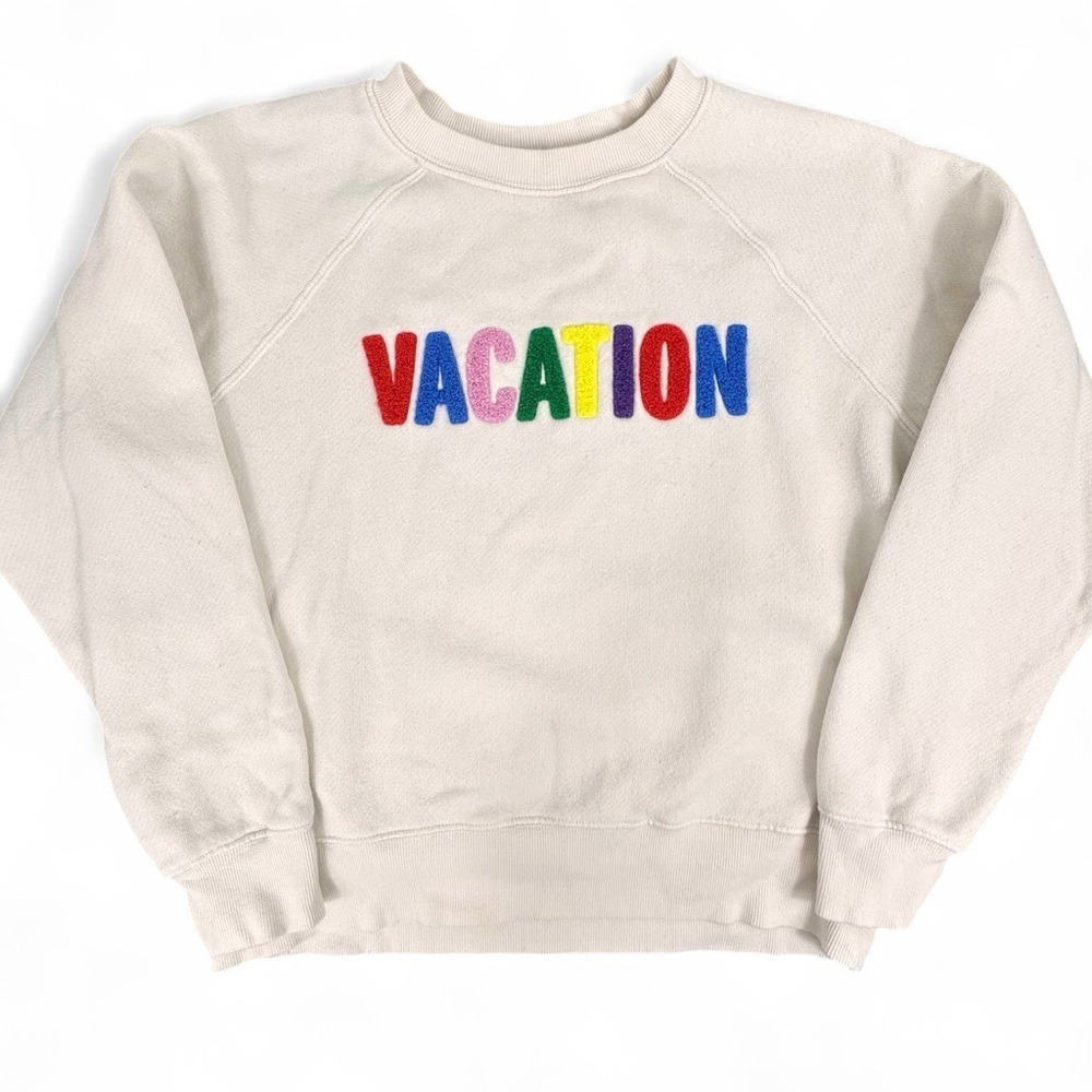 Graphic Crème Crew Neck Sweatshirt Small Vacation Colorful Textured Soft